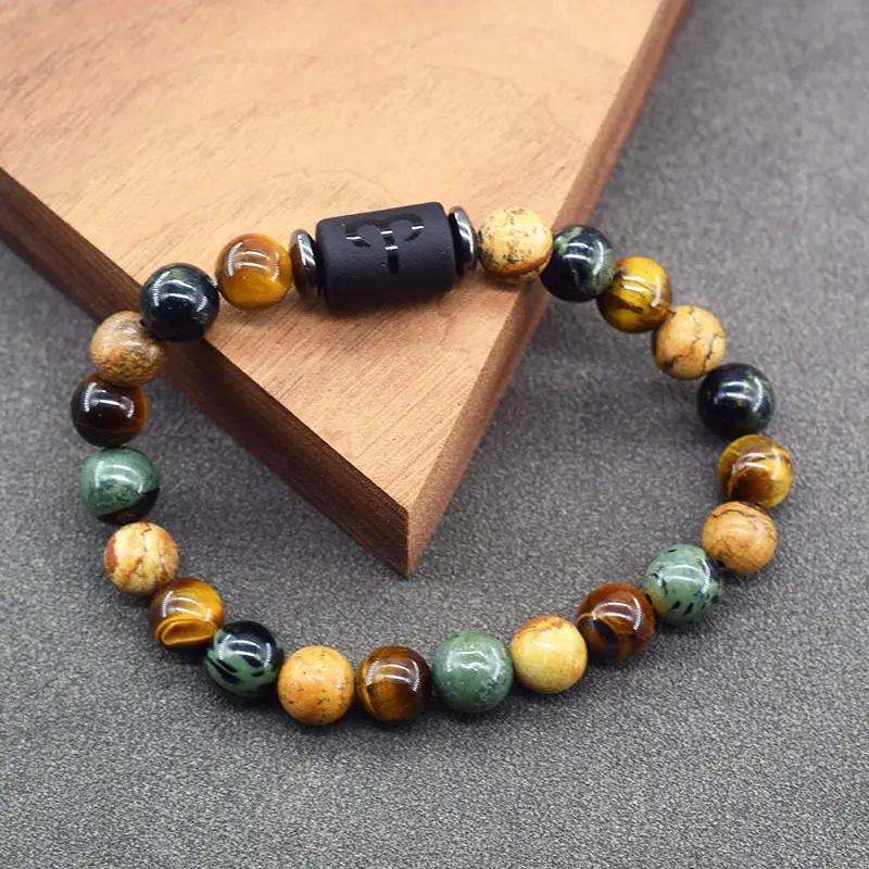 1PC 12 Zodiac Signs for Friends Lovers Stone Beaded Bracelet with Polished Natural Stone Adjustable Couples Friendship Minimalist
