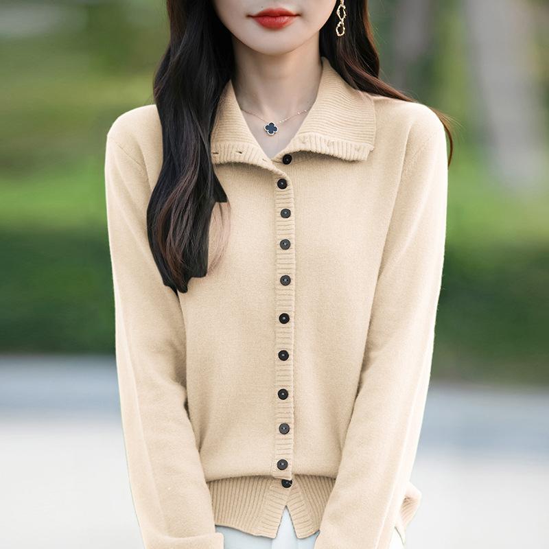 Herbst Winter Stehkragen Lässig Mode Einreihig Strickmantel Damen Einfarbig Alleskönner Strickjacke Oberteil