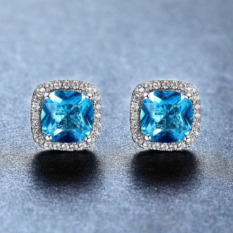 South Korea's new water blue square zircon diamond-encrusted stud earrings personalized versatile jewelry