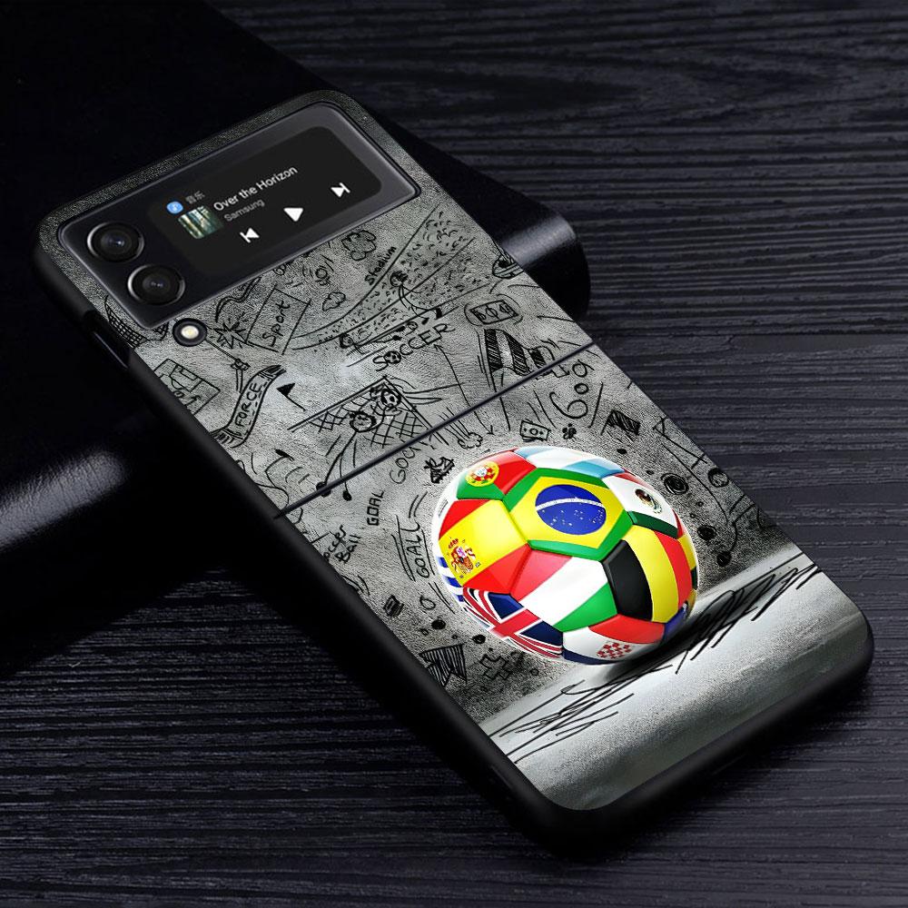 Football Sport Soccer Case for Samsung Galaxy Z Flip4 Flip3 5G PC Hard Cell Phone Shell Z Flip 4 3 Black Zflip4 Zflip3 Cover