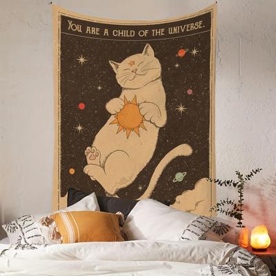 VIKAMA Sun Tarot Cat Tapestry Retro Art Decoration Suitable For Guesthouse Living Rooms Bedrooms And Home Wall Decor