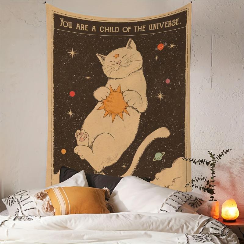 VIKAMA Sun Tarot Cat Tapestry Retro Art Decoration Suitable For Guesthouse Living Rooms Bedrooms And Home Wall Decor
