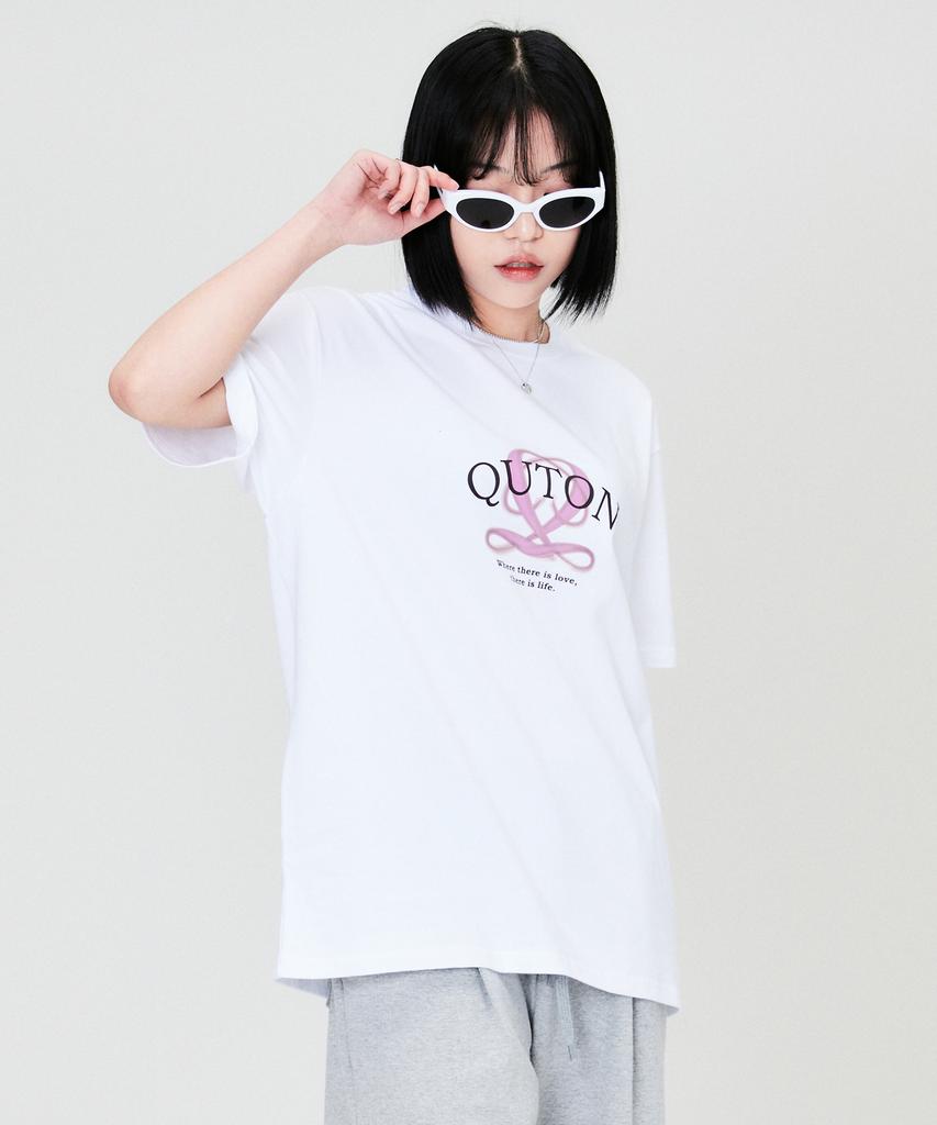 QUTON Purple Symbol Oversized Heavy Short Sleeve T-Shirt_White