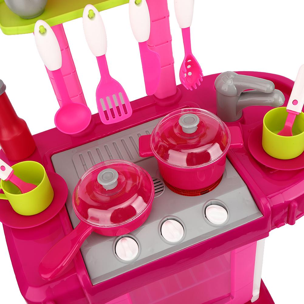 Simulation Kitchen Toy Set Children Cooking Tableware Toys with Light Sound Effect