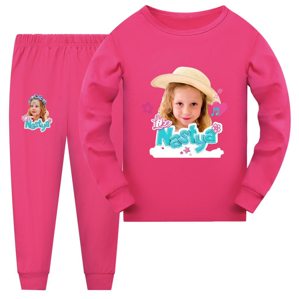 5557 Multi-color Children Girls Nastya Print Long Sleeves Pajamas Sleepwear Sleeping Sets