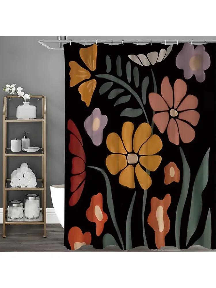 

Cartoon Flower Shower Curtain, Bathroom Decorative Shower Curtain, Waterproof Shower Curtain With Hooks W60H190(CM)-1 Pcs
