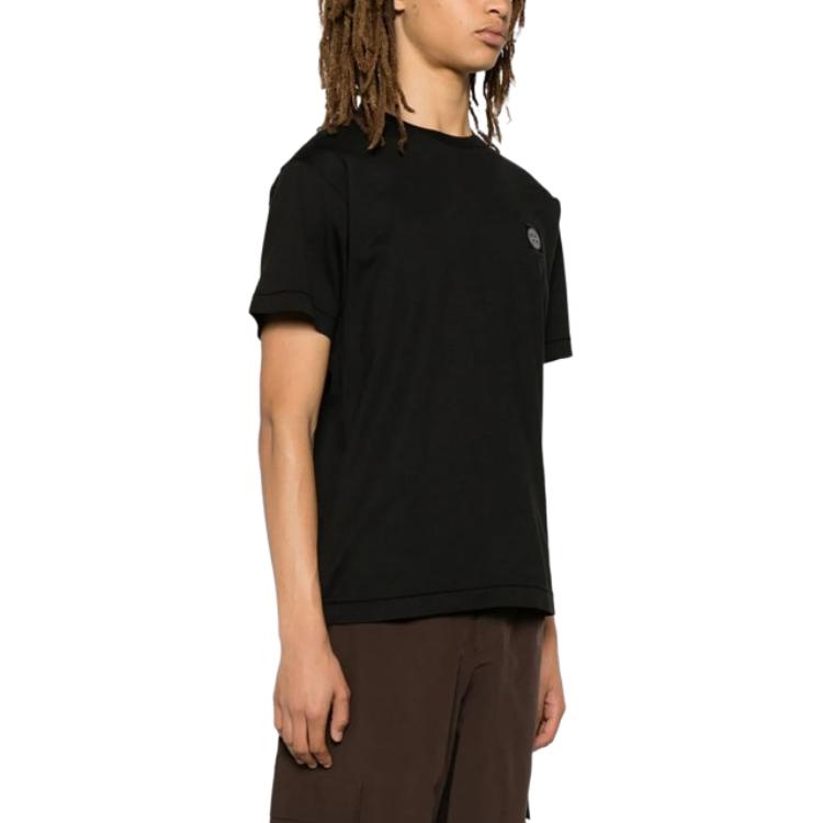 STONE ISLAND Ss25 Jednolity Kolor Naszywka z Logo Okrągły Dekolt Bawełniana Koszulka z Krótkim Rękawem Męskie Top K1S152100039S0013-V0029