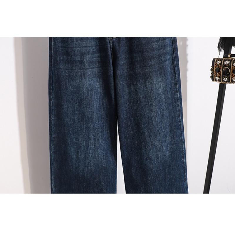 DIMANAF 2026 Autumn Winter New Plus Size Women Jeans Elastic Waist Denim Casual Loose Lady Long Pants Blue