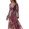 2025 Summer Women's V-Neck Long-Sleeved Printed Swing Dress