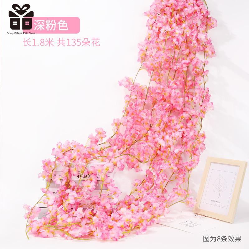 230CM Artificial Sakura Flowers Vine Wedding Garden Rose Arch Home Party Decoration Christmas Bridal Fake Silk Scrapbook Plants