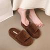 One-word Women Wear 2025 Autumn New Outdoor Thick Bottom Internet Celebrity Warm Lamb Wool Slippers