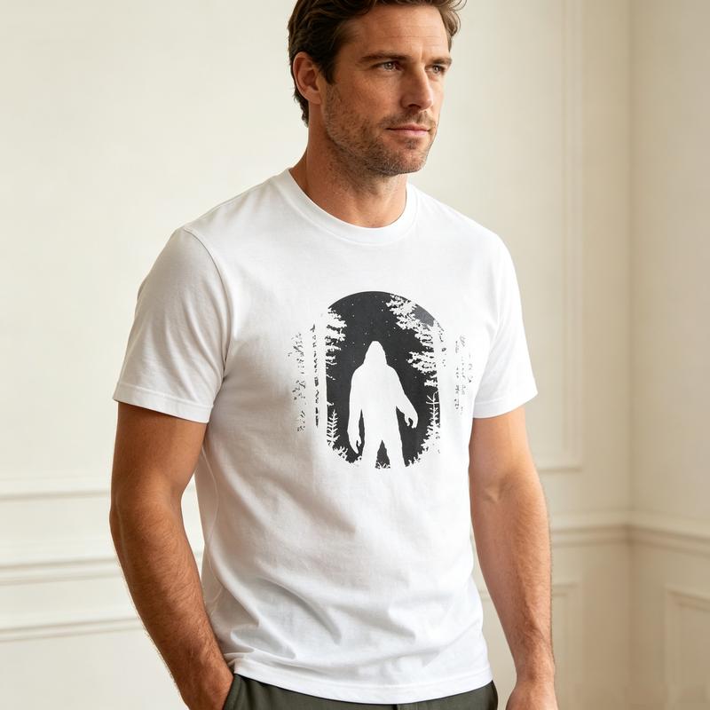 Bigfoot Forest Silhouette Print T Shirt Unisex Outdoor Hiking Casual Cotton Casual Fashion Cotton Oversized Y2k Top