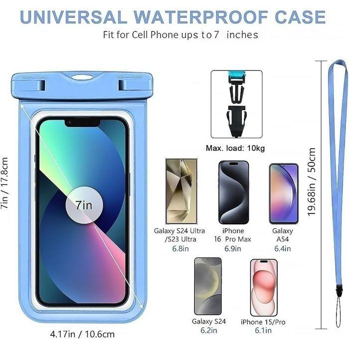 Sac Étanche pour Samsung Galaxy S25 Edge S25+ S25 S24 Ultra S24 FE S23 FE S22 S21 S10, Housse Waterproof IPX8 - Bleu
