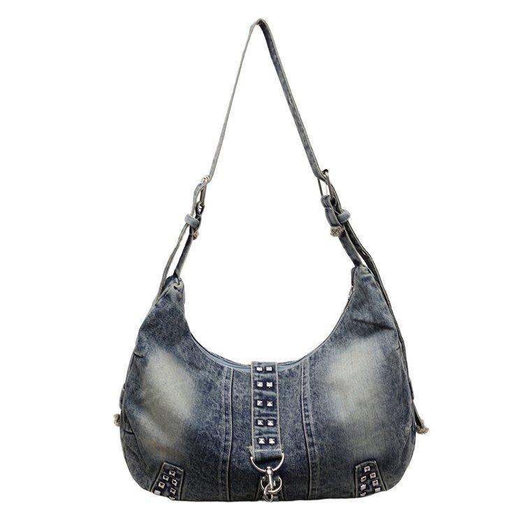 

Denim Bag Women Shoulder Bag Studded Commuter Tote Bag синій