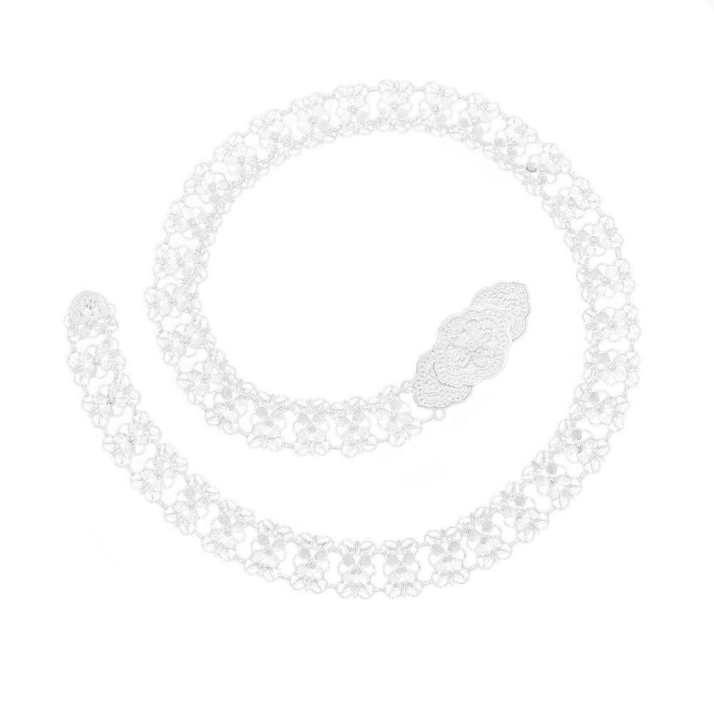 Metal Ethnic Style Belt Silver Dance Dress Belt Chains Flower Metal Waist Chain  Festival Accessory