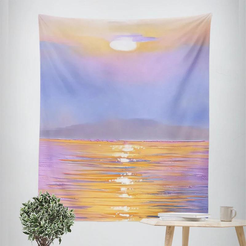 VIKAMA Healing Seaside Sunset Tapestry Bedroom Headboard Balcony Wall Decor Tapestry InstagramStyle Artistic Room Decor