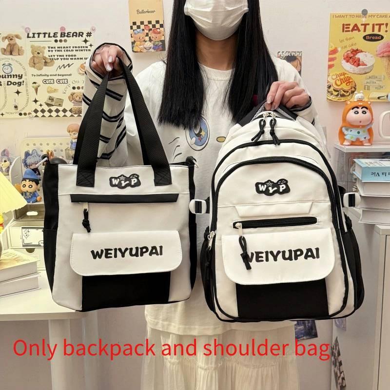 Blocked Color Simple Letter Print Student Backpack Shoulder Bag Set For School