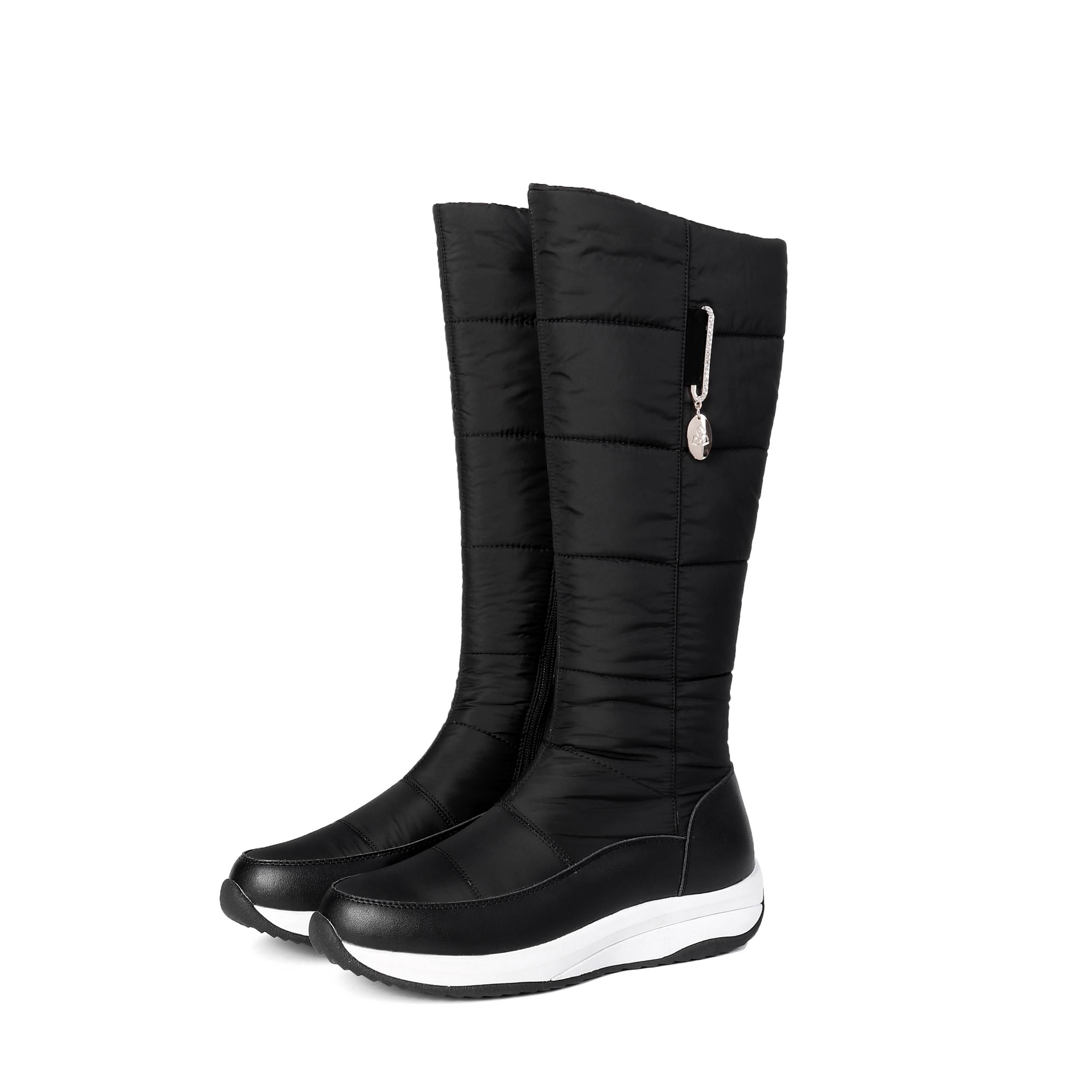 

Krazing Pot Зимние ботинки из коровьей кожи и брезента, средний каблук, размер 44, танкетка, большой размер, зимние ботинки с круглым носком, сохраняющие тепло, высокие сапоги на молнии 37 чёрный