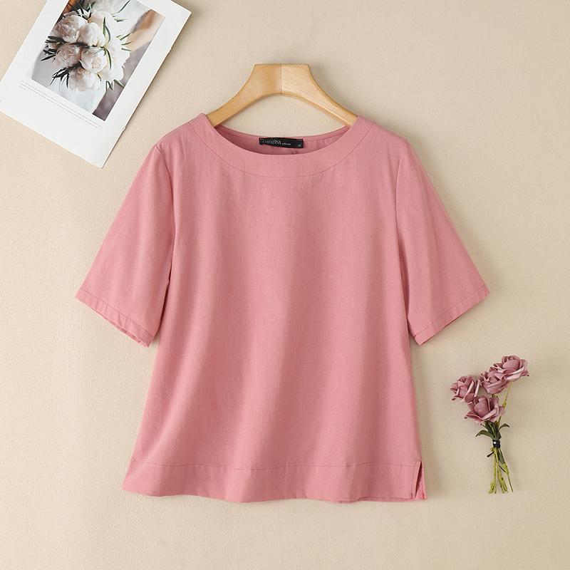ZANZEA Women Casual Round Neck Summer Short Sleeve T-Shirts