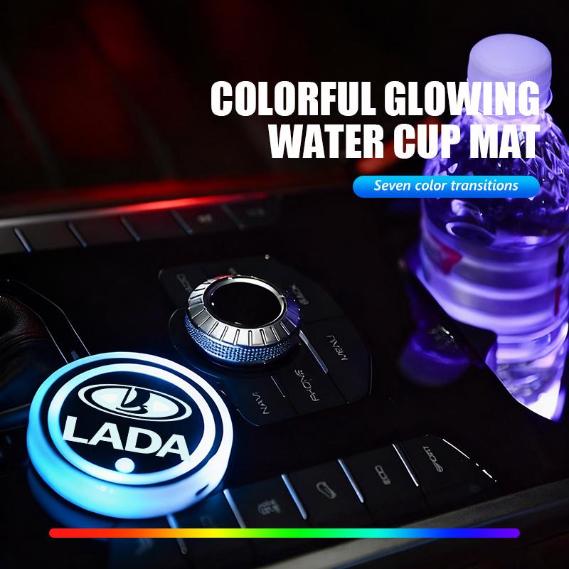 Colorful Water Cup Mat Ambient Light USB Charging Non-Slip Coaster For Lada Vesta Granta Largus Vaz Samara Vesta Niva 4X4 2110 WW22