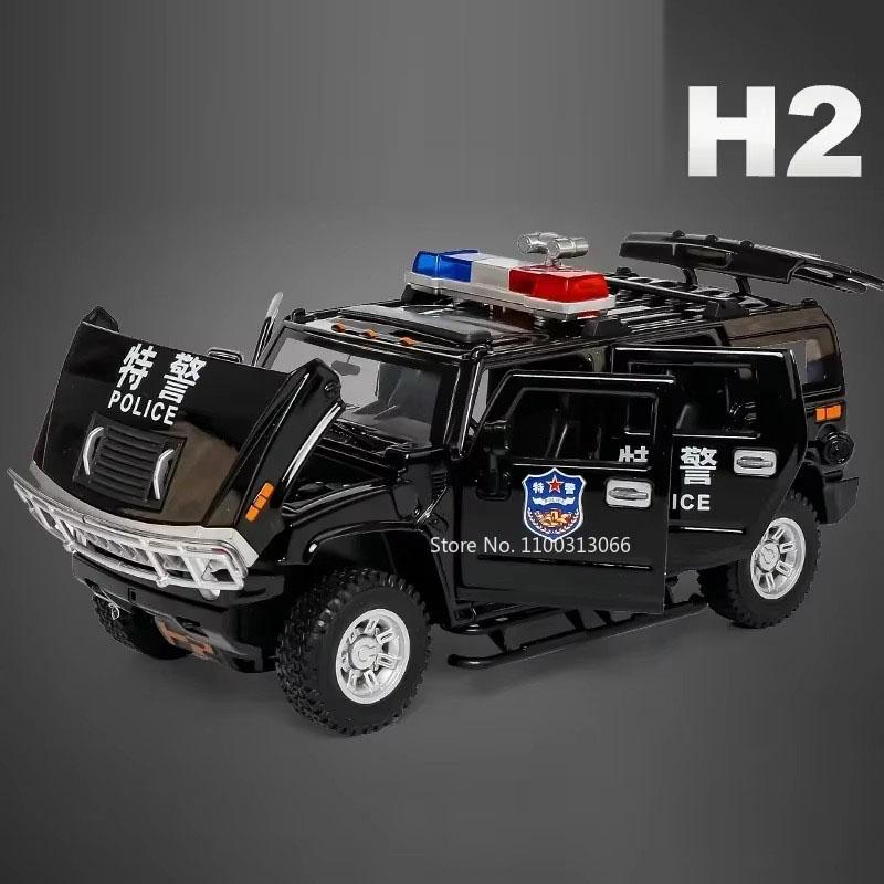 1:24 Skala Legierung Qiaozhibadun H2 Polizeiauto Modelle Spielzeug 6 Türen Öffnungsfahrzeuge Rückziehmotoren Erwachsene Kinder Geburtstagsgeschenke