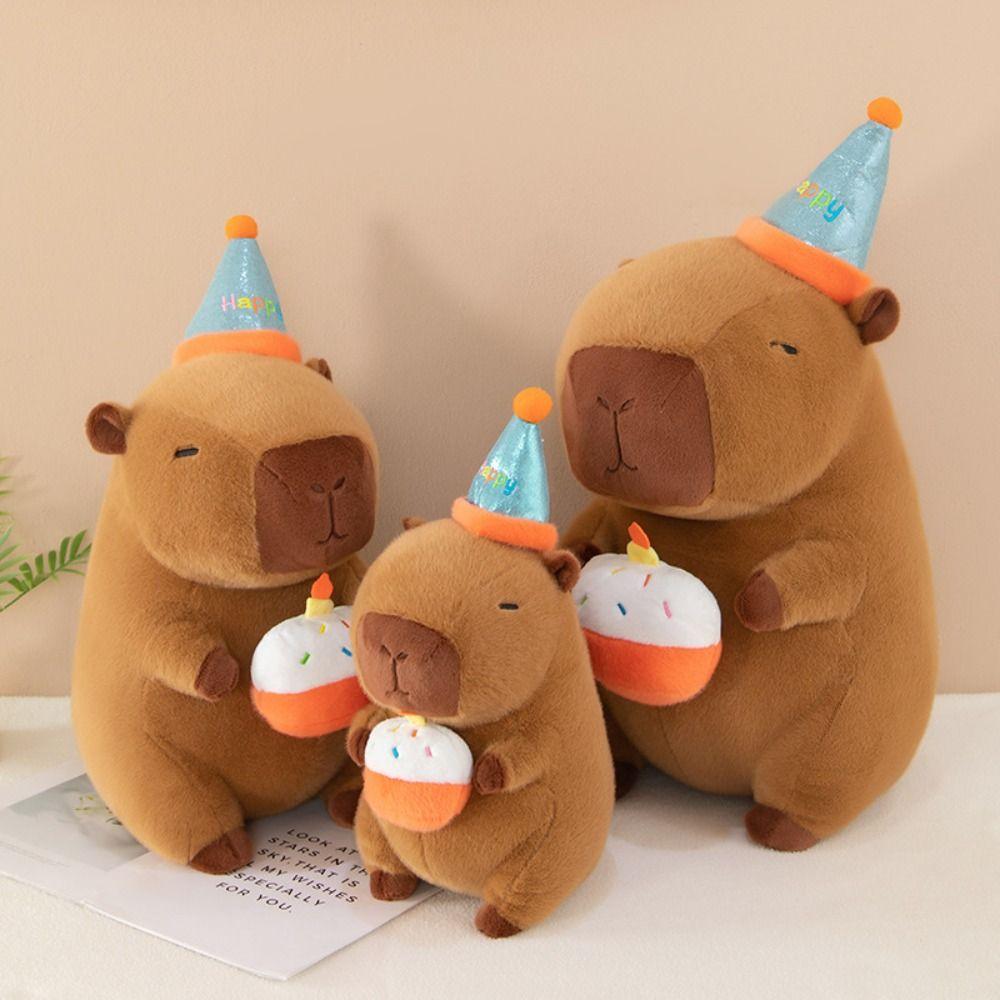 PP Cotton Capybara Plush Toys Happy Birthday Hat Capibara Anime Stuffed Doll  Home Decor Gifts