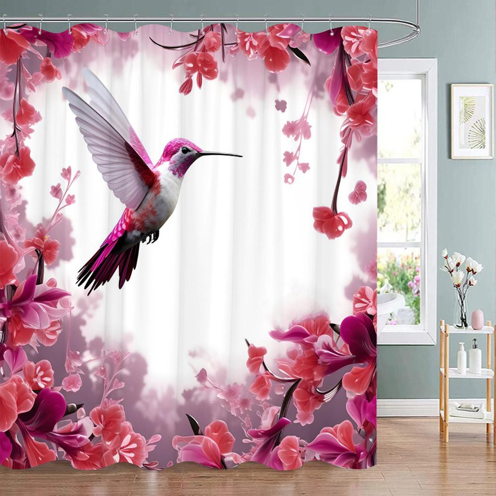 

Tropical Plant Parrot Shower Curtain Watercolour Monstera Palm Leaf Birds Pink Floral Green Leaves Bathroom Curtains Home Decor W60H190(CM)-1 Pcs