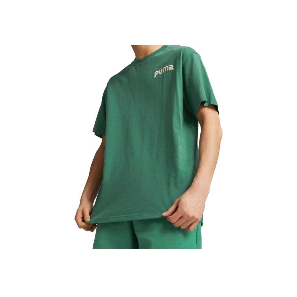 Puma American Retro Letter Print Crew Neck Short Sleeve T-shirt Men Tops Dark-Green 622536-37