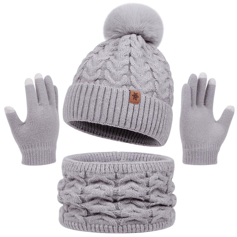 3-piece winter set - knitted knitted cap, touchscreen gloves and convertible necklace scarf, winter hat, scarf and gloves