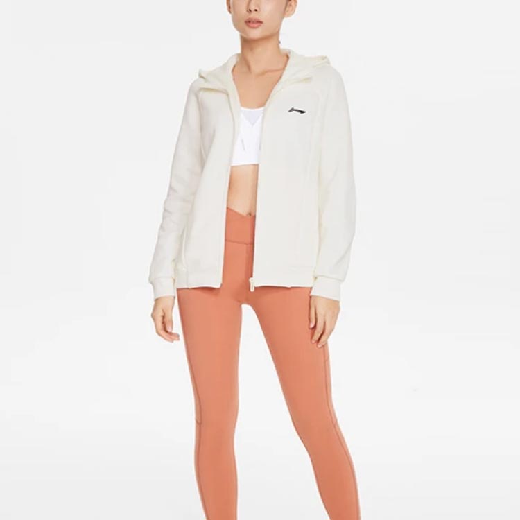 Li-Ning Fitness Series Logo Print Zip-Up Hoodie Jacket Women Outerwear Off-White AWDS030-8