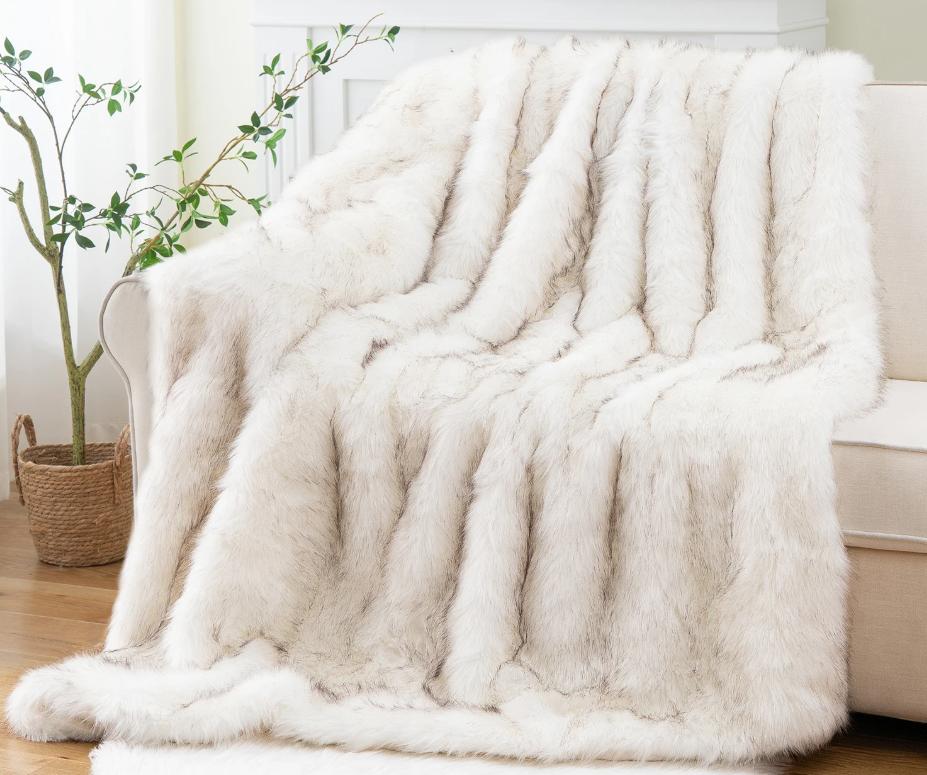 Luxury Fox Fur Throw Blanket Winter Warm Fluffy Soft Blankets Bedspread On the Bed Faux Fur Blanket Plaid Throw for Sofa Towel