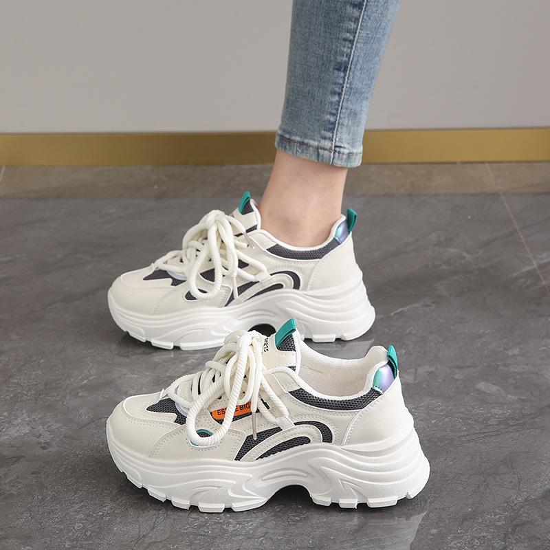 Fashion Fashion 2025 Spring Autumn Platform Sneakers Women Shoes Korean Lace Up Chunky Sneakers Mixed Color Women's Vulcanize Shoes