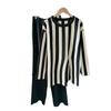 Vertical Stripe Round Neck Split Knit Sets Women's Fashion Autumn and Winter High Waisted Wide Leg Pants Suit