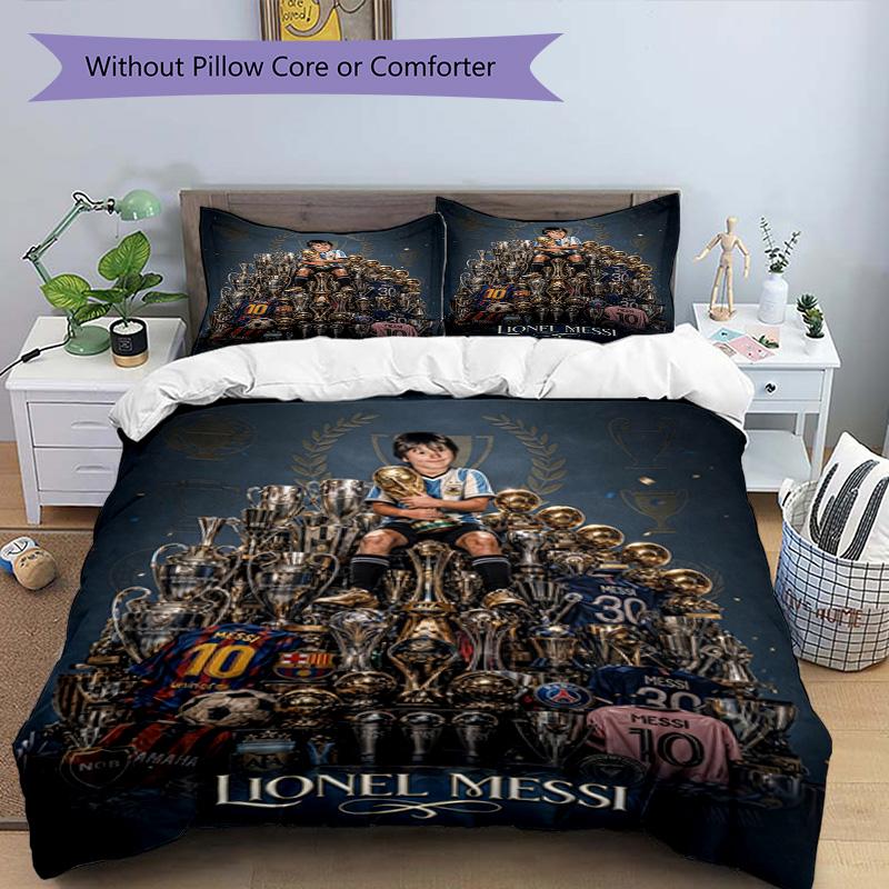 Messi Lionel Messi Football Legend Personalized Name Bedding Set,Airy Bed Linen for Sports Room Decor,Perfect Teenager Gift,Double Sided Duvet Cover w
