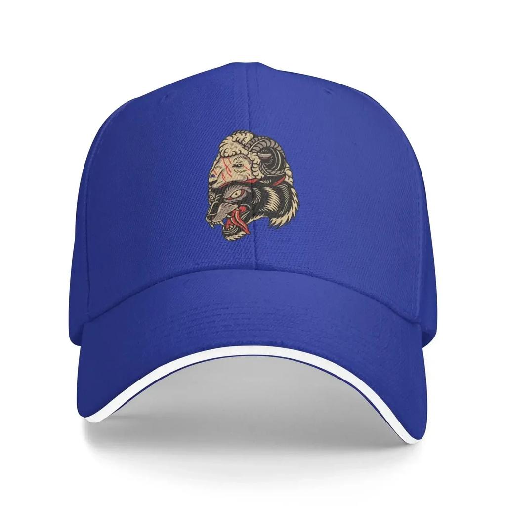 Lion Head Leading Sheep Sandwich Hat Adjustable Baseball Caps