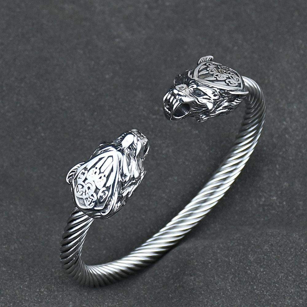 Pulseira Viking de Lobo em Aço Inoxidável Masculina com Amuleto de Pata de Urso Geri Freki para Presente Masculino