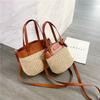 Stylish Woven Crossbody Bag for Women Casual Deep Brown PU Beach Bucket Bag with Polyester Lining and Zip Closure Grass Weaving Handbag