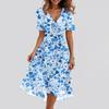 Women's Fashion Casual V Neck Short Sleeve Ruffled Vintage Printed Dresses