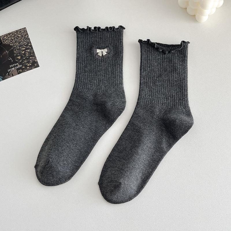 Ladies Spring and Autumn Fungus Lace Bow Embroidery Medium Tube Pile Pile Cotton Socks