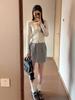 2025 Spring Korean Style Knit Cardigan, Camisole & Plaid Skirt Set