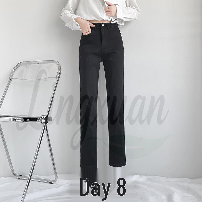 High-Waisted Blue Slim Fit Women s Jeans - Trendy Stretchy Straight Leg Harem Pants L