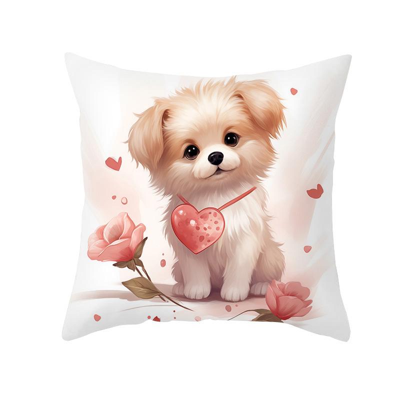 Valentine's Day Love Animal Cushion Cover Cute Pet Cute Puppy Print Sofa Cushion Cover New Cushion Cover