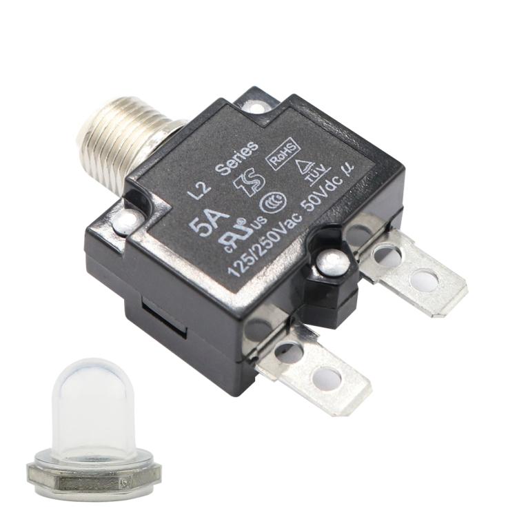 

L2 Series 50V Car Overload Protector Manual Reset DC Circuit Breaker with Waterproof Cover, Current:5A 5A