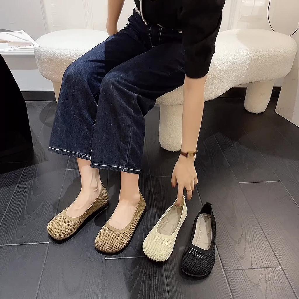 Fashion Casual Woman Shoe Tennis Female Soft Round Toe Knitting Flats Ladies' Footwear Slip-on Breathable Comfortable Dress Slip On Rubb