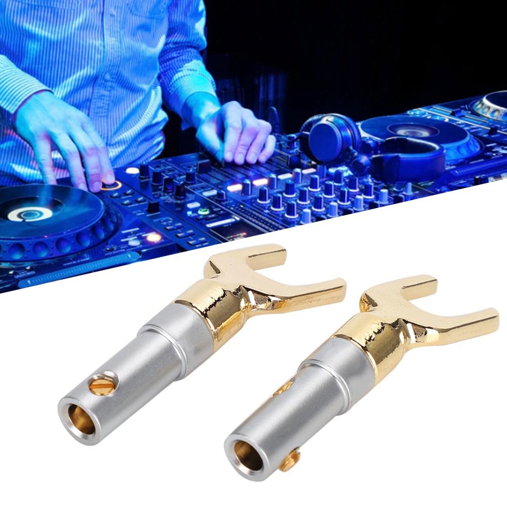 2pcs U Spade Speaker Plug Audio Screw Fork Connector Jack Adapter Gold Plated Pure Copper