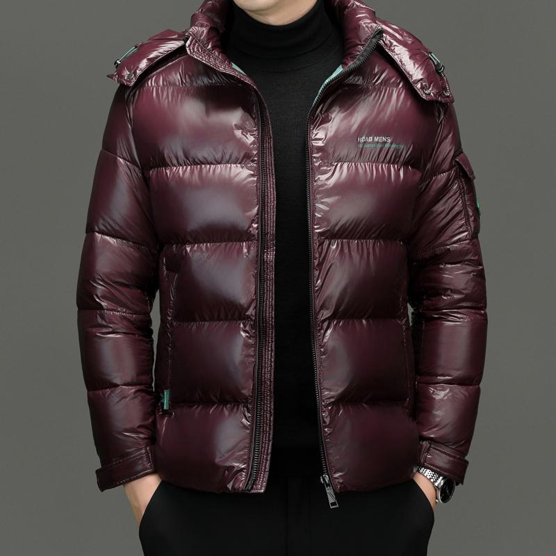 Giacca Invernale da Uomo Piumino Moda Lucido Impermeabile Corto Piumino Maschile Leggero Snowski Piumino d'Anatra Bianca