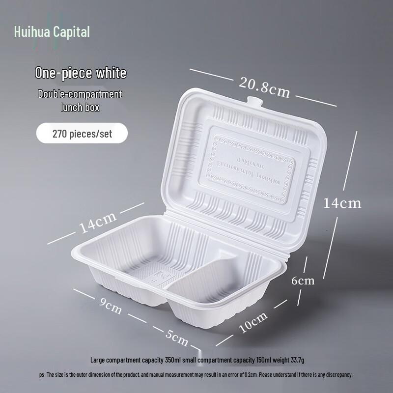 HUIHUADU Biodegradable Takeout Food Containers with Lids, White, 270 Count