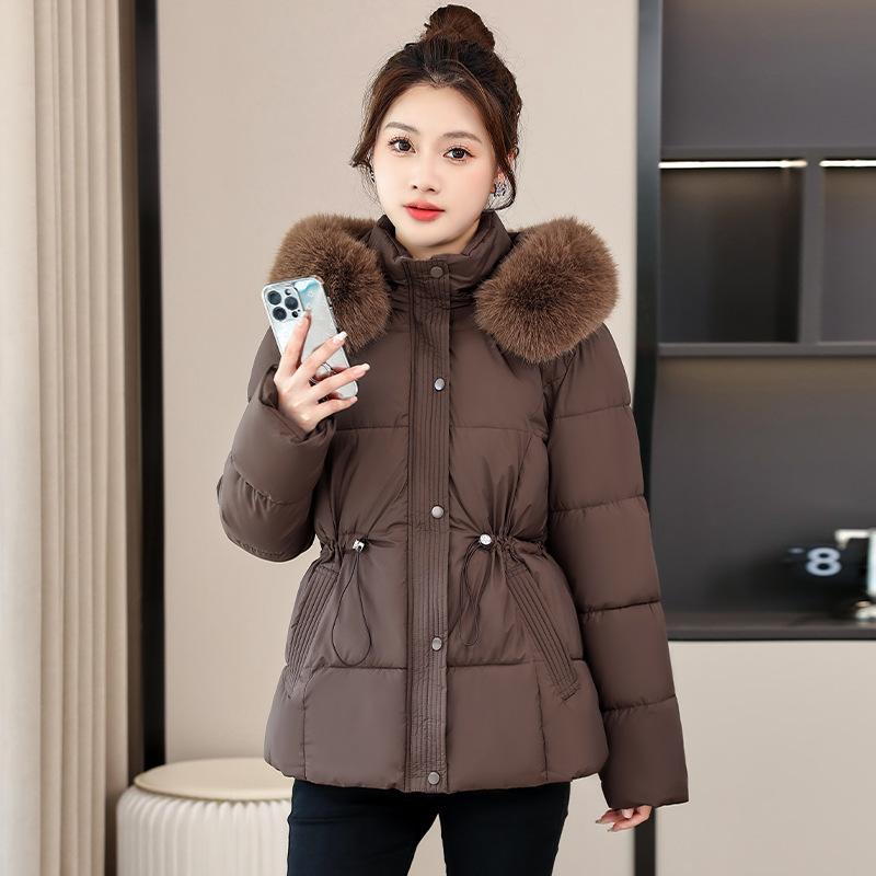 

New short slim-fitting big fur collar with velvet cotton clothes inside, thin warm cotton-padded clothes and women s jackets. XXL кофейный