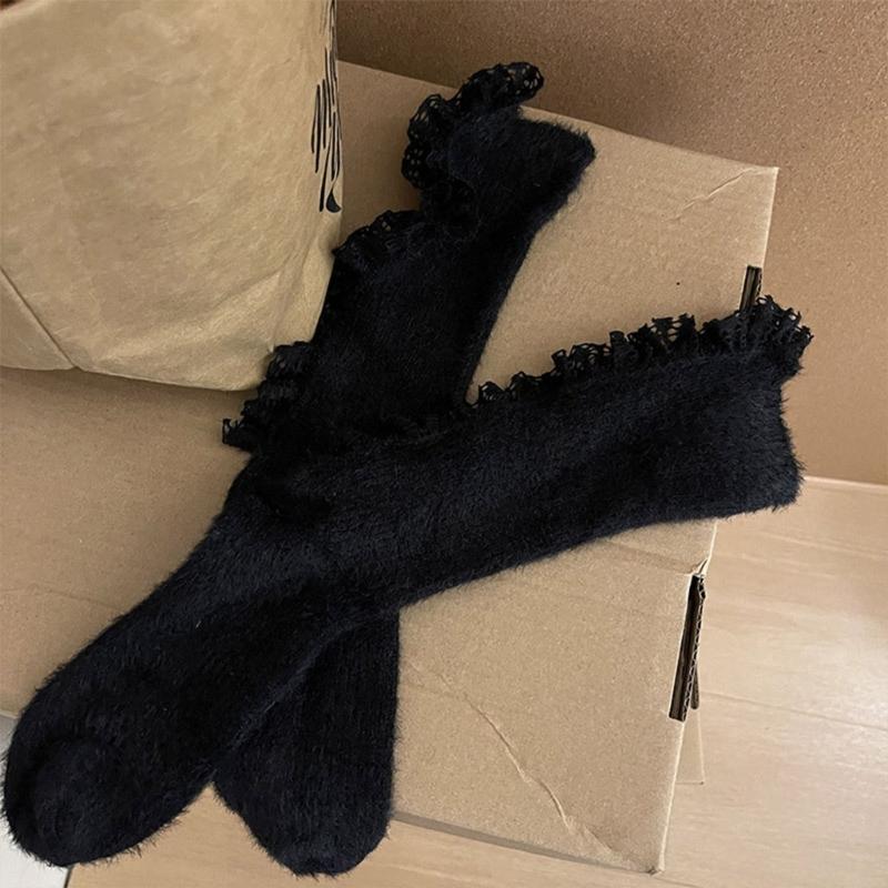 Lolitas Cute Ankle Dress Socks Fuzzy Booties Socks Sweet Ruffle Frilly Crew Socks JK Uniform Loose Socks for Womens