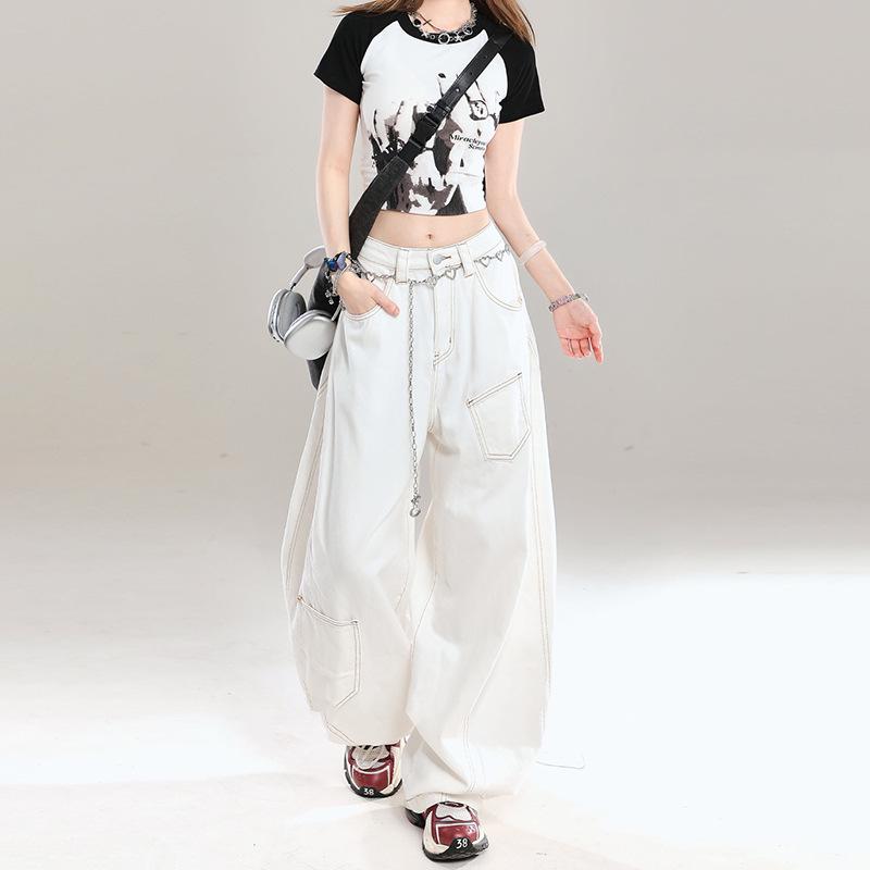 D9021 Damen Locker Weitbeinige Gebogene Jeans - Frühling/Herbst Bodenlanger Stil